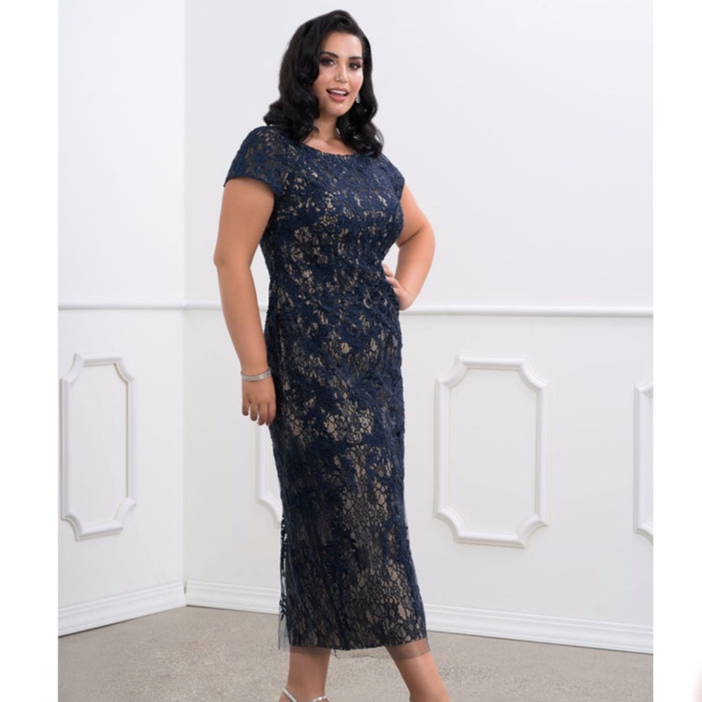 Azazie Dark Navy Blue Lace Dress - Size 12